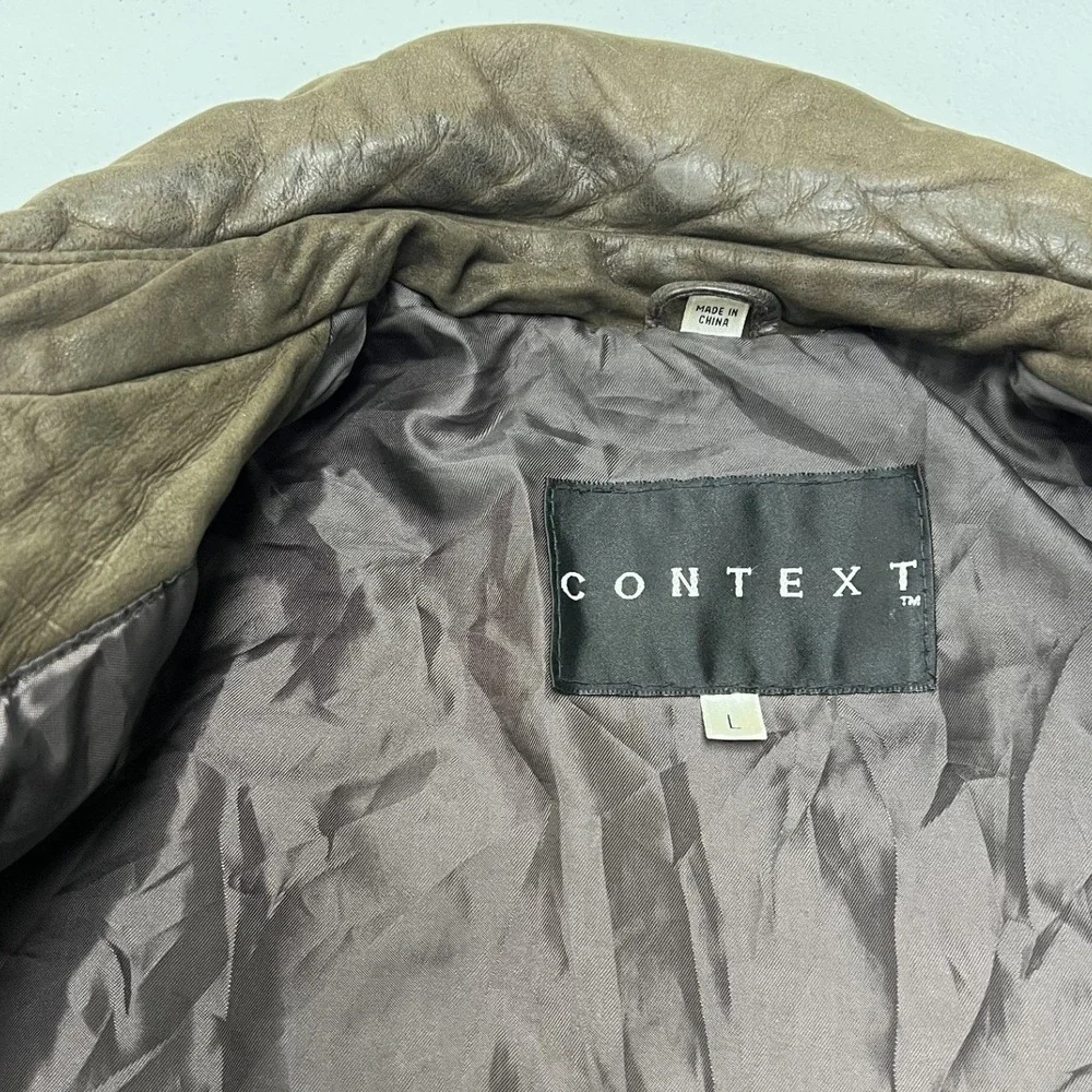 Context Leather Bomber Jacket Mens Large Brown Distressed Aviator Flight E2